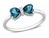 1.00 Carat (ctw) London Blue Topaz Heart Bow Ring in 10K White Gold